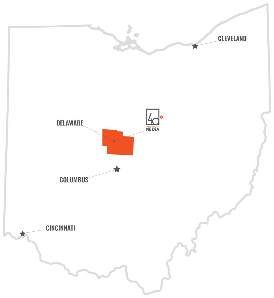 Image - Ohio map showing Delaware, Columbus, Cincinnati, and Cleveland