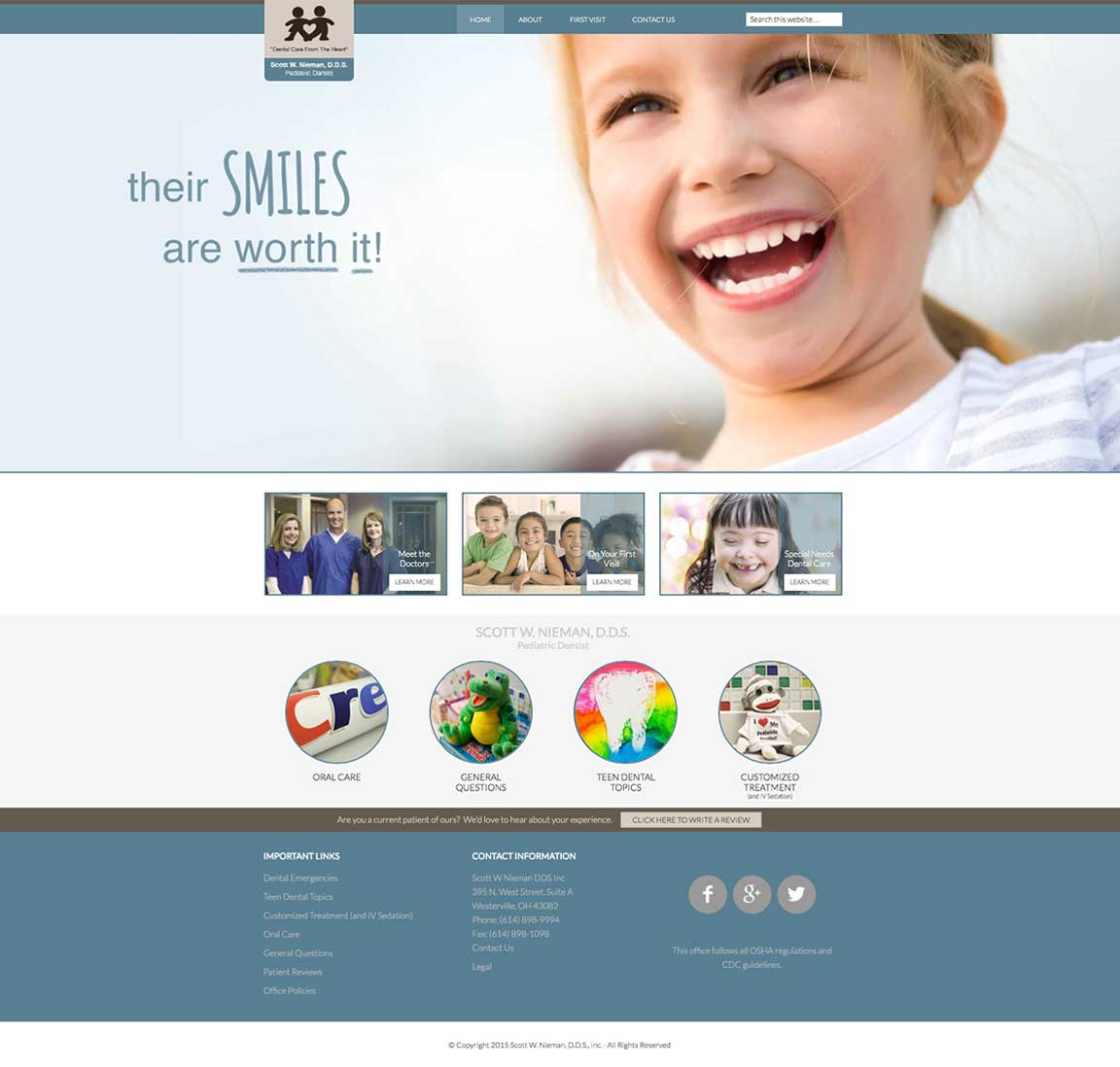 Screenshot of Scott Nieman, DDS, website homepage