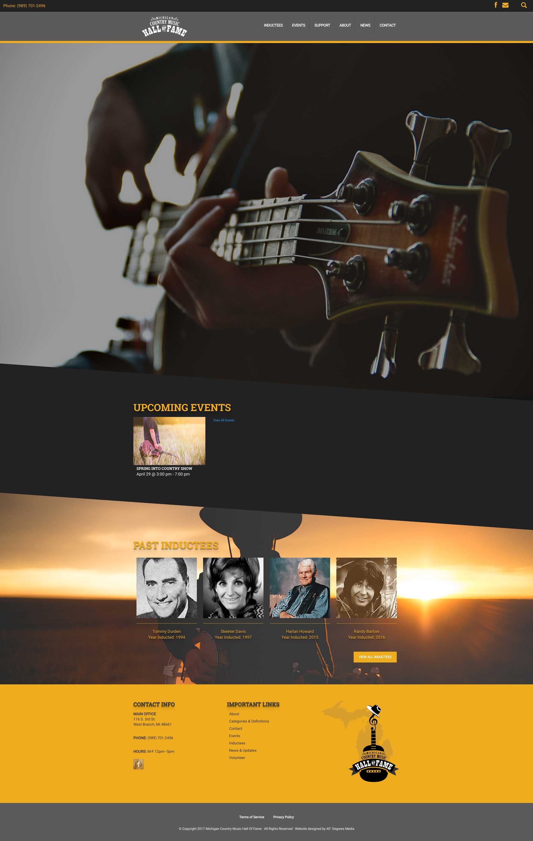screenshot of MCMHOF website homepage