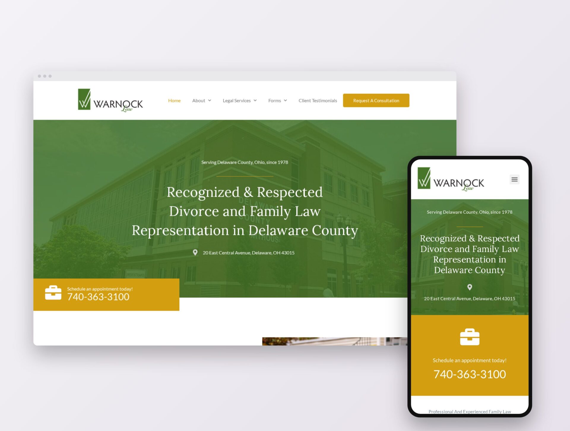 Warnock Law website shown on desktop and mobile